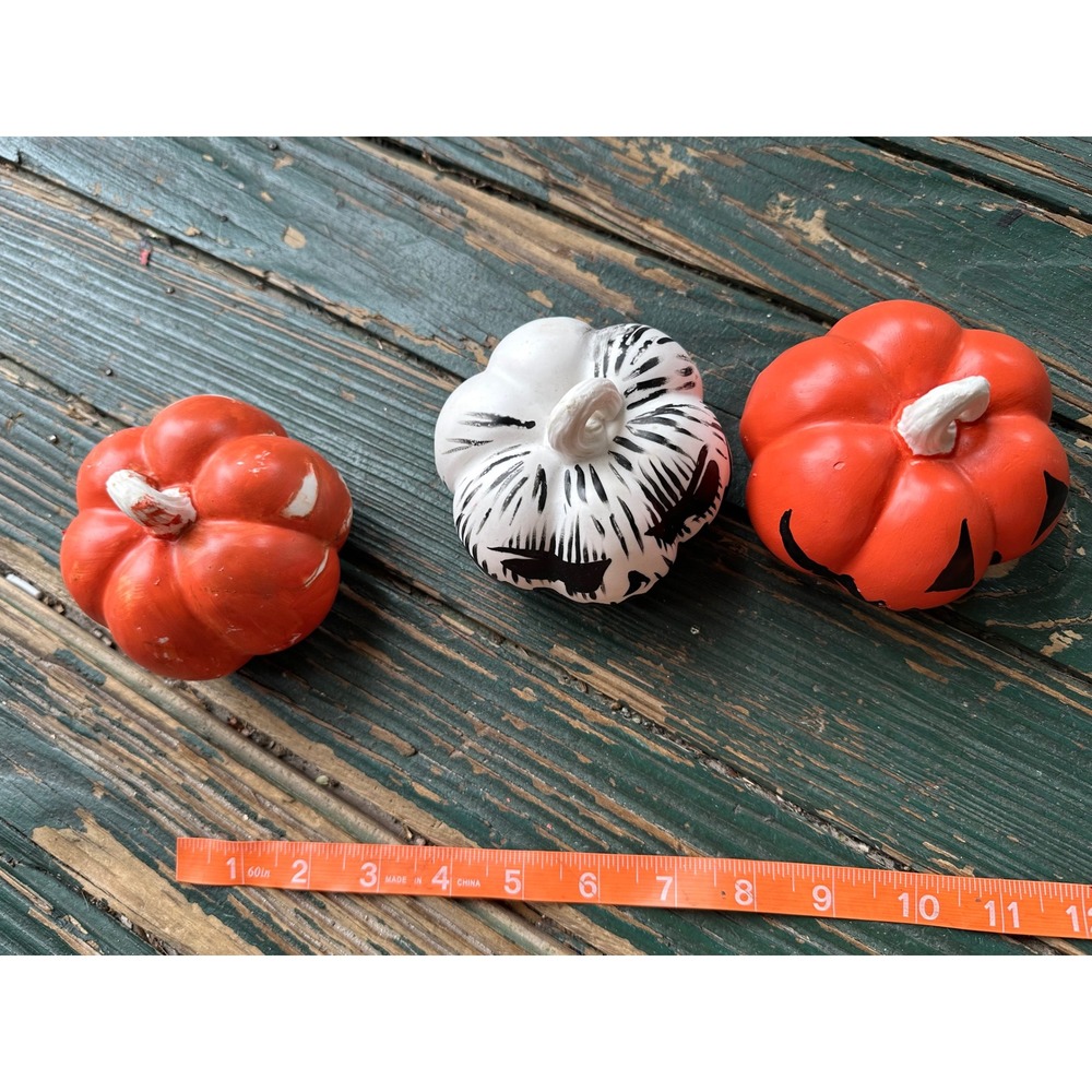 Hand Painted Ceramic Halloween Pumpkin Trio Jack O Lantern Decor Set of 3
